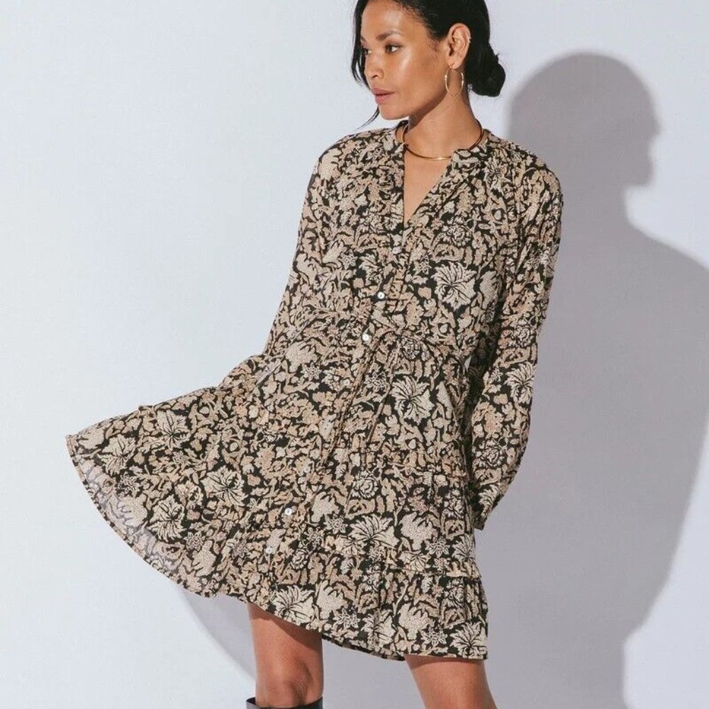 Cleobella Mylah Brown Floral Mini Dress w/ Tassel Belt Size SMALL